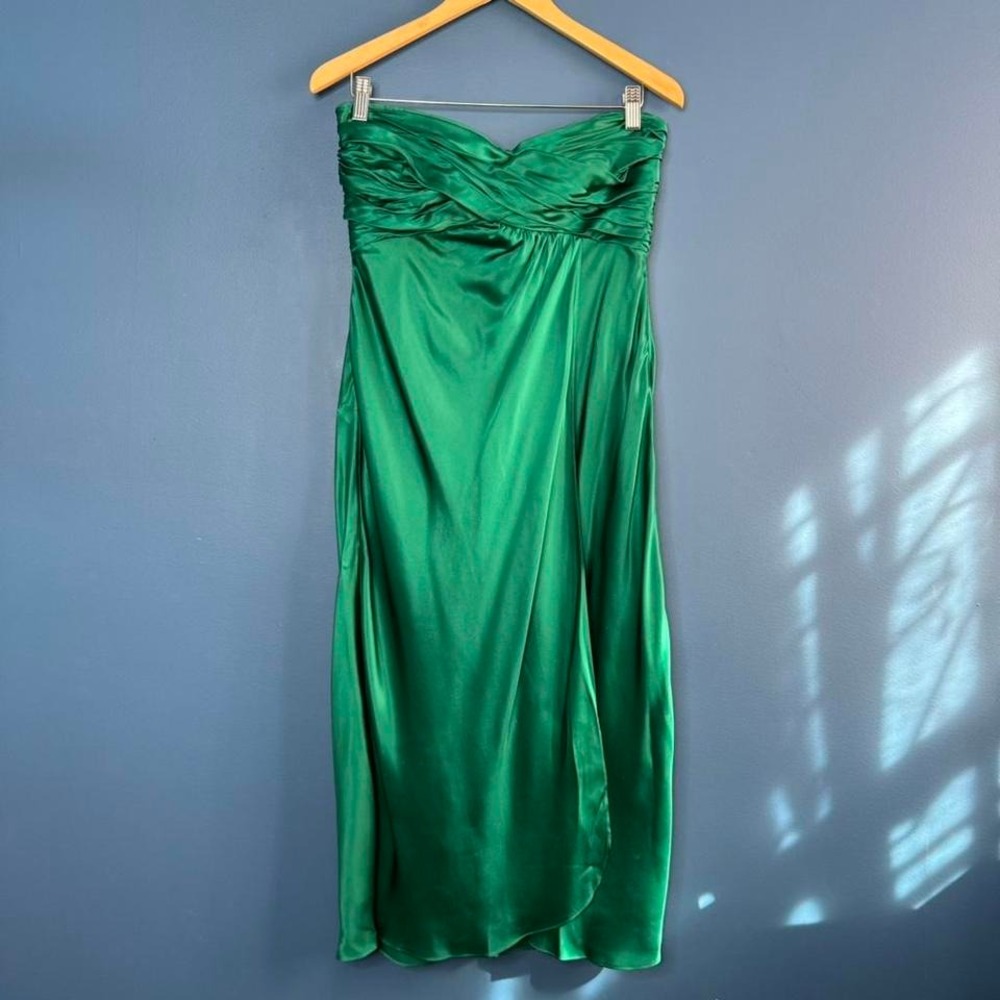 Y2K Banana Republic Silk‎ Dress Women's Size 10 Teal Green 2005 Strapless Midi